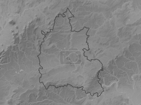 Téléchargez les photos : Oxfordshire, comté administratif d'Angleterre - Grande-Bretagne. Carte d'altitude en niveaux de gris avec lacs et rivières - en image libre de droit