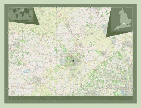 Téléchargez les photos : Oxfordshire, comté administratif d'Angleterre - Grande-Bretagne. Ouvrir la carte routière. Corner cartes de localisation auxiliaires - en image libre de droit