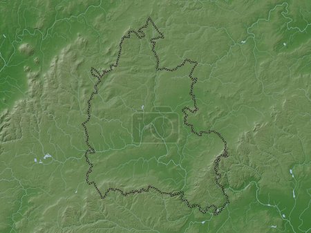 Téléchargez les photos : Oxfordshire, comté administratif d'Angleterre - Grande-Bretagne. Carte d'altitude colorée dans le style wiki avec des lacs et des rivières - en image libre de droit