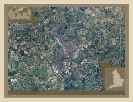Téléchargez les photos : Ville de Peterborough, autorité unitaire de l'Angleterre - Grande-Bretagne. Carte satellite haute résolution. Corner cartes de localisation auxiliaires - en image libre de droit