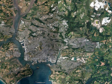 Foto de Plymouth, autoridad unitaria de Inglaterra Gran Bretaña. Mapa de satélite de alta resolución - Imagen libre de derechos