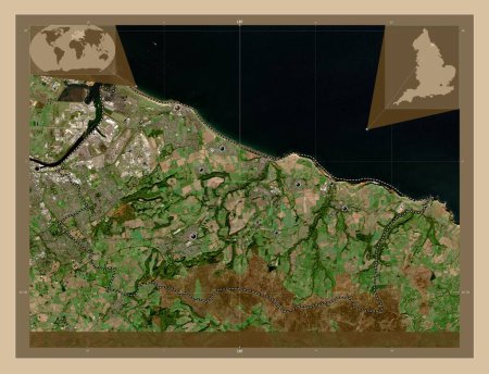 Photo for Redcar and Cleveland, unitary authority of England - Great Britain. Low resolution satellite map. Locations of major cities of the region. Corner auxiliary location maps - Royalty Free Image
