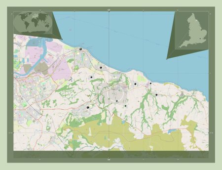 Photo for Redcar and Cleveland, unitary authority of England - Great Britain. Open Street Map. Locations of major cities of the region. Corner auxiliary location maps - Royalty Free Image