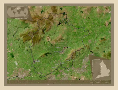 Photo for Ribble Valley, non metropolitan district of England - Great Britain. High resolution satellite map. Locations and names of major cities of the region. Corner auxiliary location maps - Royalty Free Image