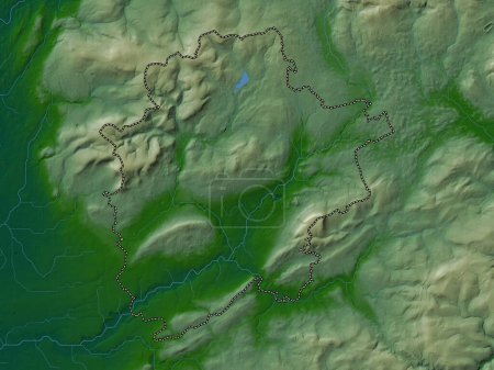 Téléchargez les photos : Ribble Valley, district non métropolitain d'Angleterre - Grande-Bretagne. Carte d'altitude colorée avec lacs et rivières - en image libre de droit