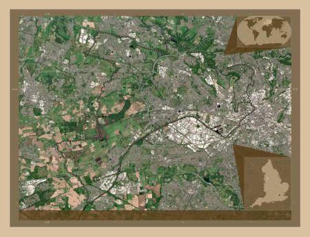 Photo for Salford, administrative county of England - Great Britain. Low resolution satellite map. Locations of major cities of the region. Corner auxiliary location maps - Royalty Free Image