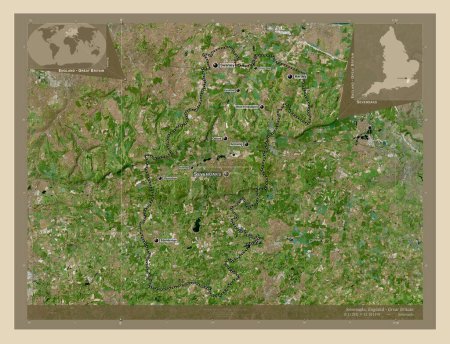 Photo for Sevenoaks, non metropolitan district of England - Great Britain. High resolution satellite map. Locations and names of major cities of the region. Corner auxiliary location maps - Royalty Free Image