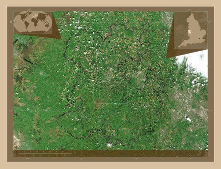 Photo for Shropshire, administrative county of England - Great Britain. Low resolution satellite map. Locations of major cities of the region. Corner auxiliary location maps - Royalty Free Image