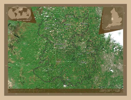 Photo for Shropshire, administrative county of England - Great Britain. Low resolution satellite map. Locations and names of major cities of the region. Corner auxiliary location maps - Royalty Free Image
