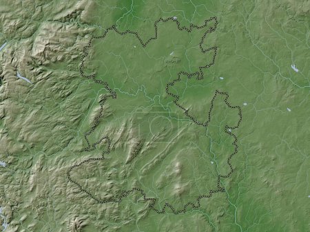 Photo for Shropshire, administrative county of England - Great Britain. Elevation map colored in wiki style with lakes and rivers - Royalty Free Image
