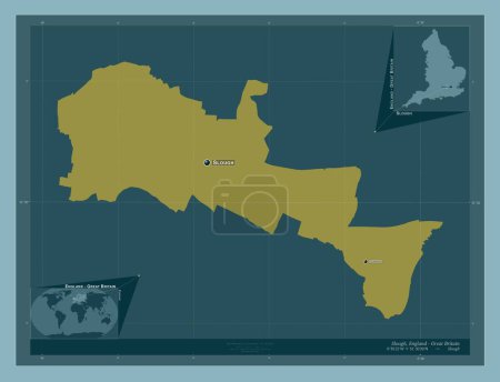 Téléchargez les photos : Slough, comté administratif d'Angleterre - Grande-Bretagne. Forme de couleur unie. Emplacements et noms des grandes villes de la région. Corner cartes de localisation auxiliaires - en image libre de droit
