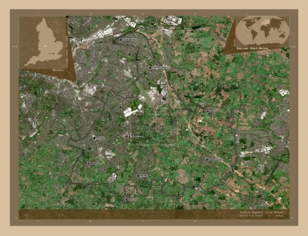 Photo for Solihull, unitary authority of England - Great Britain. Low resolution satellite map. Locations and names of major cities of the region. Corner auxiliary location maps - Royalty Free Image