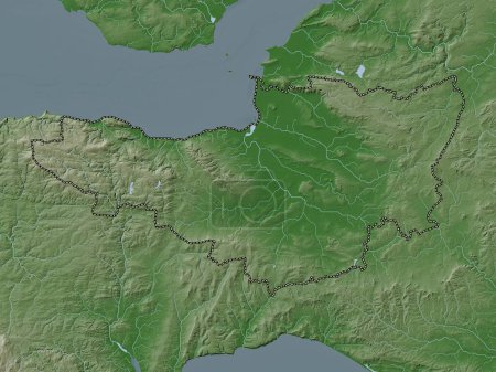 Photo for Somerset, administrative county of England - Great Britain. Elevation map colored in wiki style with lakes and rivers - Royalty Free Image