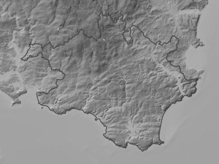 Téléchargez les photos : Hams du Sud, district non métropolitain d'Angleterre - Grande-Bretagne. Carte d'altitude en niveaux de gris avec lacs et rivières - en image libre de droit