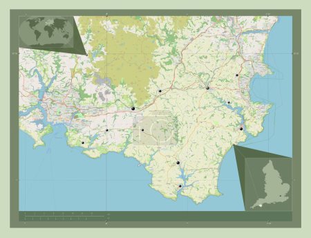 Photo for South Hams, non metropolitan district of England - Great Britain. Open Street Map. Locations of major cities of the region. Corner auxiliary location maps - Royalty Free Image