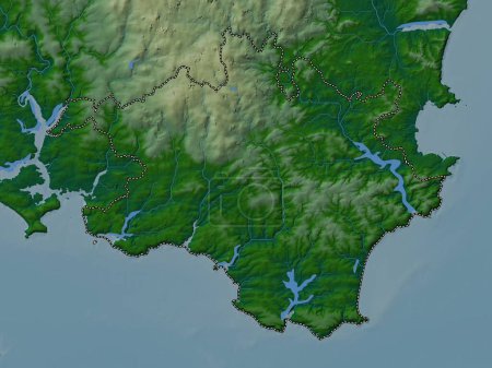 Téléchargez les photos : Hams du Sud, district non métropolitain d'Angleterre - Grande-Bretagne. Carte d'altitude colorée avec lacs et rivières - en image libre de droit