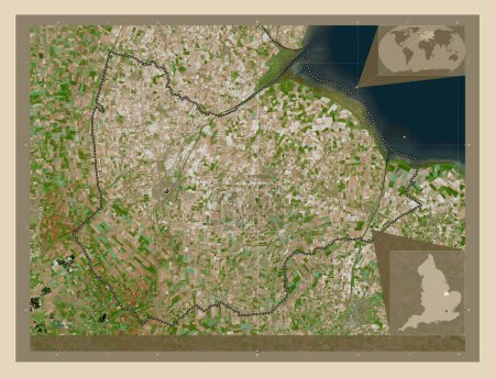 Foto de Holanda Meridional, distrito no metropolitano de Inglaterra Gran Bretaña. Mapa satelital de alta resolución. Mapas de ubicación auxiliares de esquina - Imagen libre de derechos