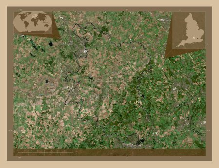 Téléchargez les photos : South Oxfordshire, district non métropolitain d'Angleterre - Grande-Bretagne. Carte satellite basse résolution. Corner cartes de localisation auxiliaires - en image libre de droit