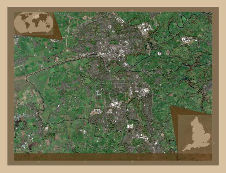 Photo for South Ribble, non metropolitan district of England - Great Britain. Low resolution satellite map. Locations of major cities of the region. Corner auxiliary location maps - Royalty Free Image