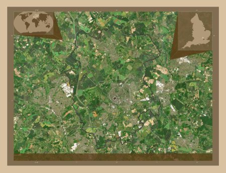 Téléchargez les photos : St Albans, district non métropolitain d'Angleterre - Grande-Bretagne. Carte satellite basse résolution. Corner cartes de localisation auxiliaires - en image libre de droit