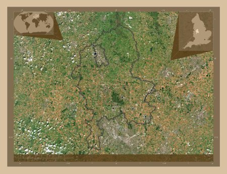 Photo for Staffordshire, administrative county of England - Great Britain. Low resolution satellite map. Locations of major cities of the region. Corner auxiliary location maps - Royalty Free Image