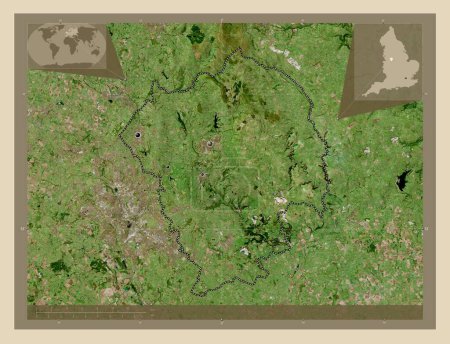Photo for Staffordshire Moorlands, non metropolitan district of England - Great Britain. High resolution satellite map. Locations of major cities of the region. Corner auxiliary location maps - Royalty Free Image