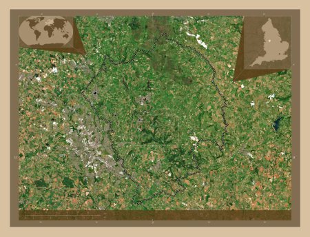 Photo for Staffordshire Moorlands, non metropolitan district of England - Great Britain. Low resolution satellite map. Locations of major cities of the region. Corner auxiliary location maps - Royalty Free Image