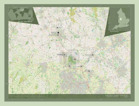 Photo for Staffordshire, administrative county of England - Great Britain. Open Street Map. Locations and names of major cities of the region. Corner auxiliary location maps - Royalty Free Image
