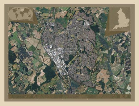 Photo for Stevenage, non metropolitan district of England - Great Britain. High resolution satellite map. Corner auxiliary location maps - Royalty Free Image