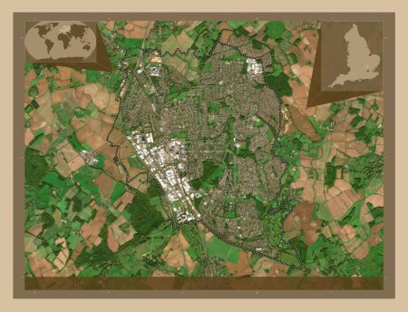 Photo for Stevenage, non metropolitan district of England - Great Britain. Low resolution satellite map. Corner auxiliary location maps - Royalty Free Image