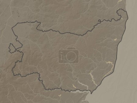 Photo for Suffolk, administrative county of England - Great Britain. Elevation map colored in sepia tones with lakes and rivers - Royalty Free Image