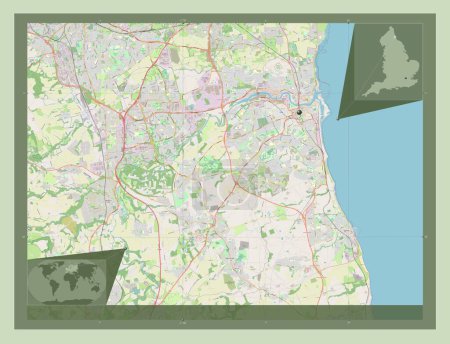Foto de Sunderland, autoridad unitaria de Inglaterra Gran Bretaña. Open Street Map. Mapas de ubicación auxiliares de esquina - Imagen libre de derechos