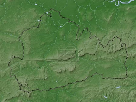 Téléchargez les photos : Surrey, comté administratif d'Angleterre - Grande-Bretagne. Carte d'altitude colorée dans le style wiki avec des lacs et des rivières - en image libre de droit