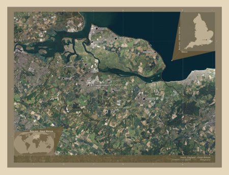 Photo for Swale, non metropolitan district of England - Great Britain. High resolution satellite map. Locations and names of major cities of the region. Corner auxiliary location maps - Royalty Free Image