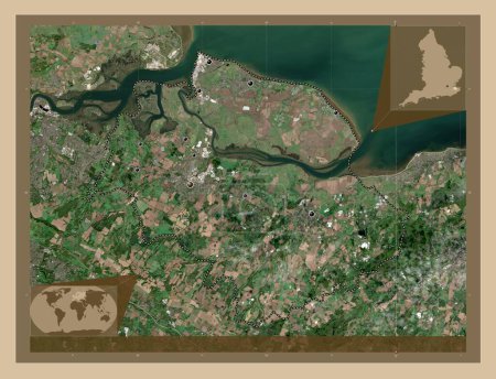 Photo for Swale, non metropolitan district of England - Great Britain. Low resolution satellite map. Locations of major cities of the region. Corner auxiliary location maps - Royalty Free Image