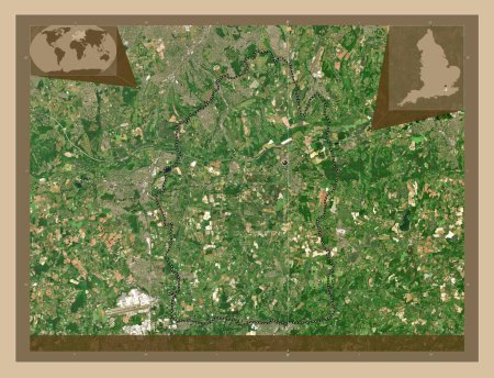 Téléchargez les photos : Tandridge, district non métropolitain d'Angleterre - Grande-Bretagne. Carte satellite basse résolution. Corner cartes de localisation auxiliaires - en image libre de droit