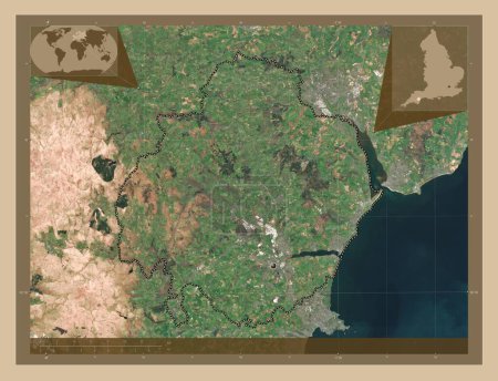 Foto de Teignbridge, distrito no metropolitano de Inglaterra Gran Bretaña. Mapa satelital de baja resolución. Mapas de ubicación auxiliares de esquina - Imagen libre de derechos