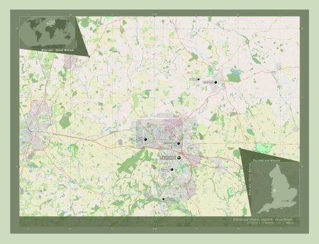 Photo for Telford and Wrekin, unitary authority of England - Great Britain. Open Street Map. Locations and names of major cities of the region. Corner auxiliary location maps - Royalty Free Image