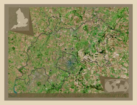 Foto de Tewkesbury, distrito no metropolitano de Inglaterra - Gran Bretaña. Mapa satelital de alta resolución. Ubicaciones de las principales ciudades de la región. Mapas de ubicación auxiliares de esquina - Imagen libre de derechos
