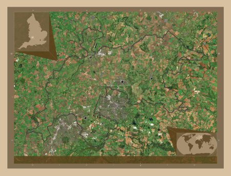 Foto de Tewkesbury, distrito no metropolitano de Inglaterra - Gran Bretaña. Mapa satelital de baja resolución. Ubicaciones de las principales ciudades de la región. Mapas de ubicación auxiliares de esquina - Imagen libre de derechos