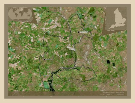 Photo for Three Rivers, non metropolitan district of England - Great Britain. High resolution satellite map. Locations and names of major cities of the region. Corner auxiliary location maps - Royalty Free Image