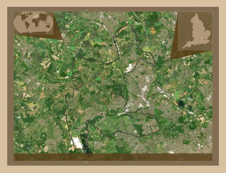Téléchargez les photos : Three Rivers, district non métropolitain d'Angleterre - Grande-Bretagne. Carte satellite basse résolution. Corner cartes de localisation auxiliaires - en image libre de droit