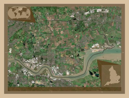 Foto de Thurrock, autoridad unitaria de Inglaterra Gran Bretaña. Mapa satelital de baja resolución. Mapas de ubicación auxiliares de esquina - Imagen libre de derechos