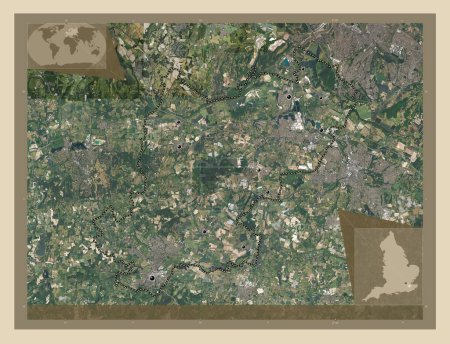 Foto de Tonbridge y Malling, distrito no metropolitano de Inglaterra Gran Bretaña. Mapa satelital de alta resolución. Ubicaciones de las principales ciudades de la región. Mapas de ubicación auxiliares de esquina - Imagen libre de derechos