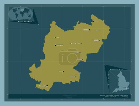 Photo for Tonbridge and Malling, non metropolitan district of England - Great Britain. Solid color shape. Locations and names of major cities of the region. Corner auxiliary location maps - Royalty Free Image