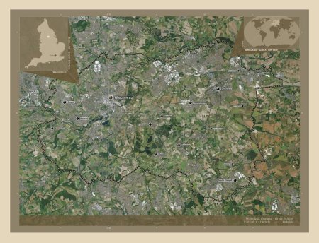 Photo for Wakefield, unitary authority of England - Great Britain. High resolution satellite map. Locations and names of major cities of the region. Corner auxiliary location maps - Royalty Free Image