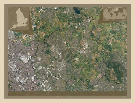 Foto de Walsall, autoridad unitaria de Inglaterra Gran Bretaña. Mapa satelital de alta resolución. Mapas de ubicación auxiliares de esquina - Imagen libre de derechos