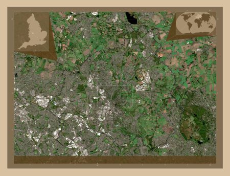 Foto de Walsall, autoridad unitaria de Inglaterra Gran Bretaña. Mapa satelital de baja resolución. Mapas de ubicación auxiliares de esquina - Imagen libre de derechos