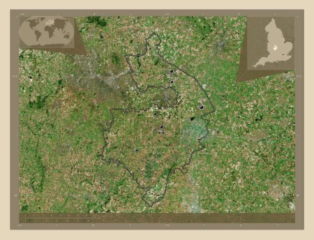 Photo for Warwickshire, administrative county of England - Great Britain. High resolution satellite map. Locations of major cities of the region. Corner auxiliary location maps - Royalty Free Image
