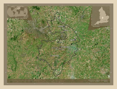 Photo for Warwickshire, administrative county of England - Great Britain. High resolution satellite map. Locations and names of major cities of the region. Corner auxiliary location maps - Royalty Free Image